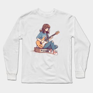 A girl playing her favourite guitar Long Sleeve T-Shirt